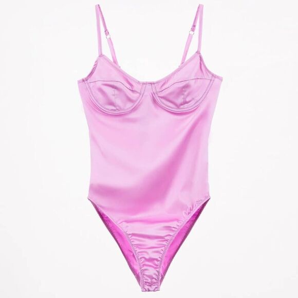 SATIN EFFECT BODYSUIT WITH UNDERWIRE MAUVE - Picture 4 of 5